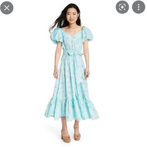 Target LoveShackFancy blue midi cotton floral puff sleeve cottagecore dress 4